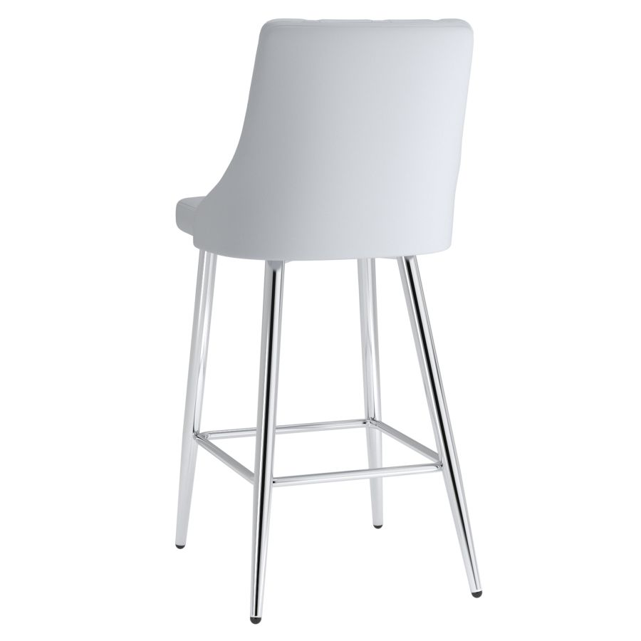 Grey Faux Leather Stool with Chrome-Finish Legs - Set of 2