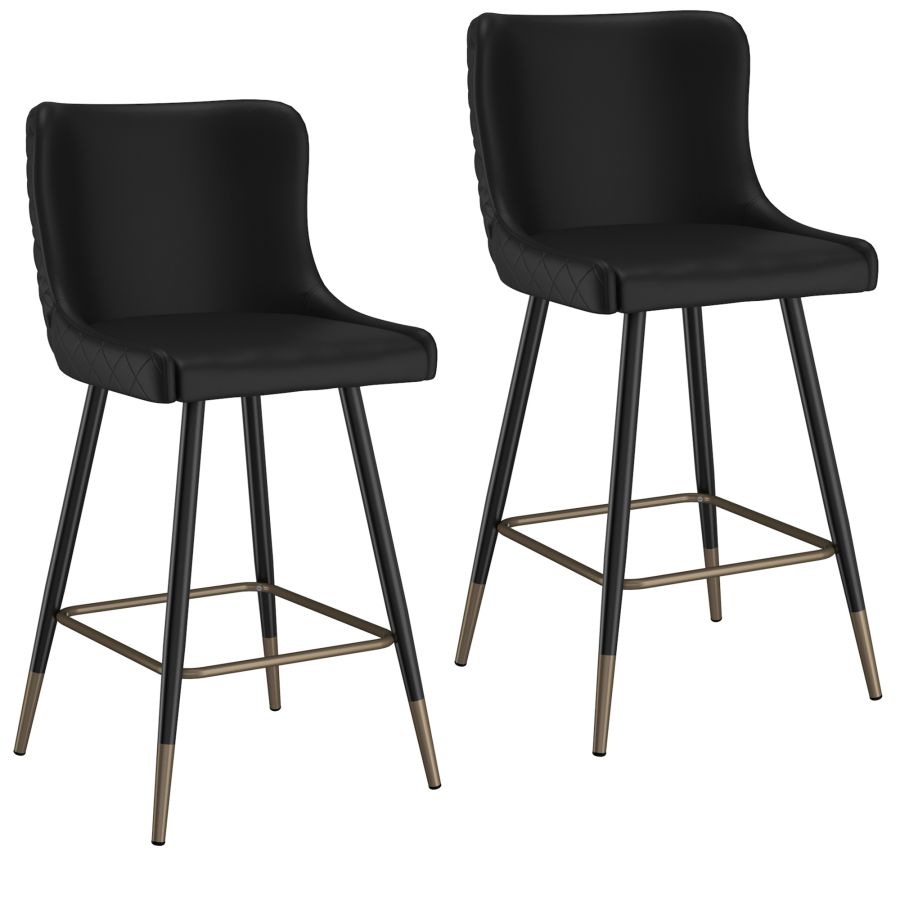 Black Faux Leather Stool - Set of 2
