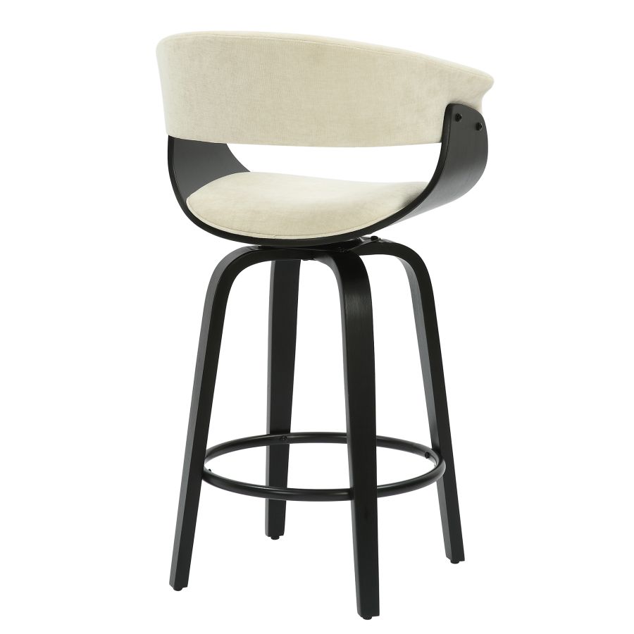 Black Bentwood Swivel Stool with Fabric Seat