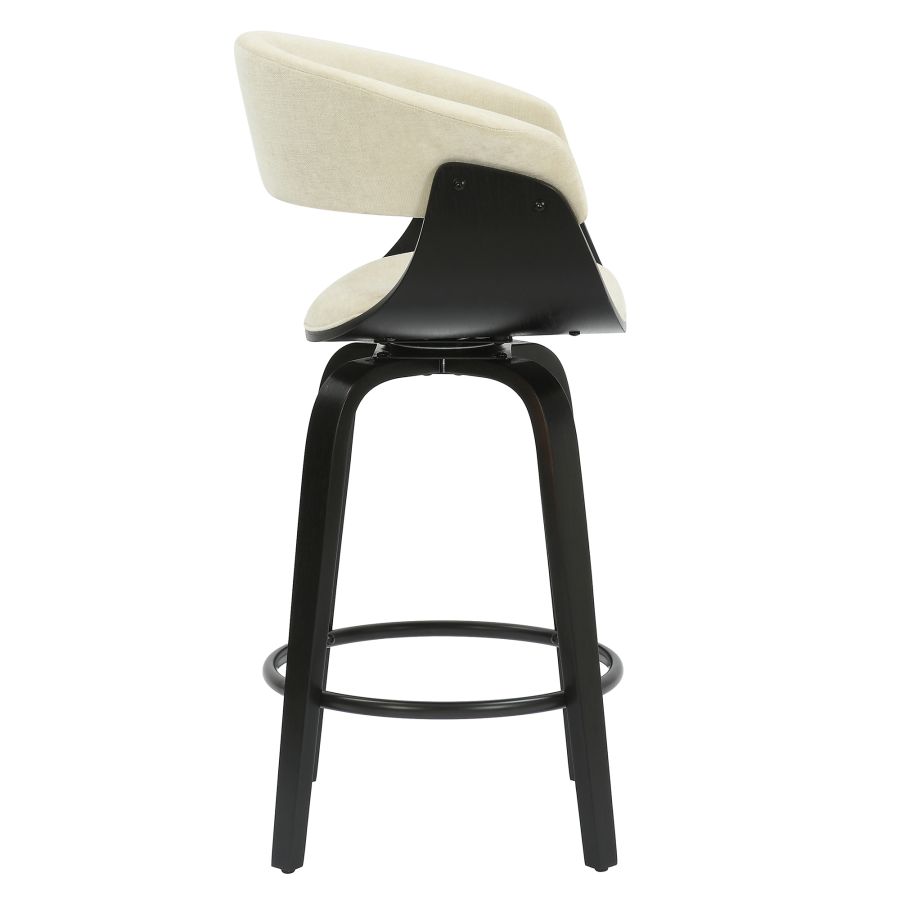 Black Bentwood Swivel Stool with Fabric Seat
