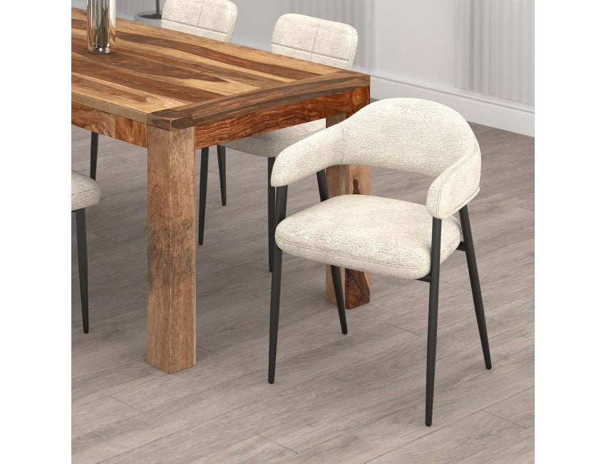 Beige Fabric and Black Dining Chair (Set of 2)