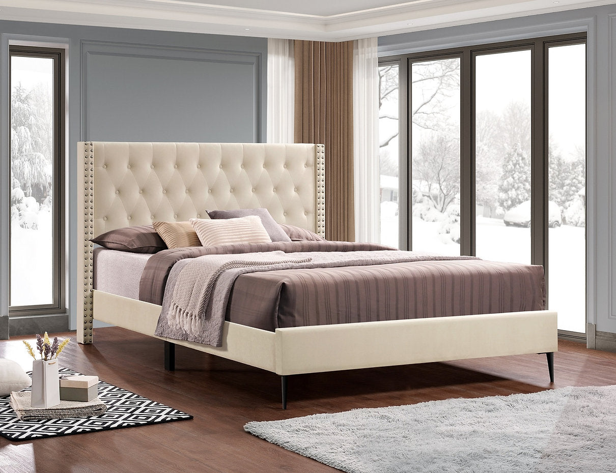 Diamond Tufted Wing Bed with Nailhead Detail