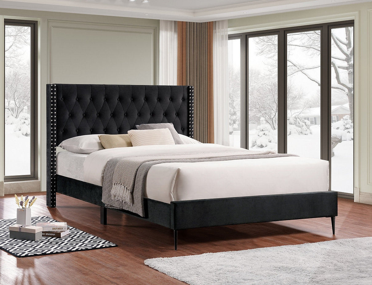 Diamond Tufted Wing Bed with Nailhead Detail