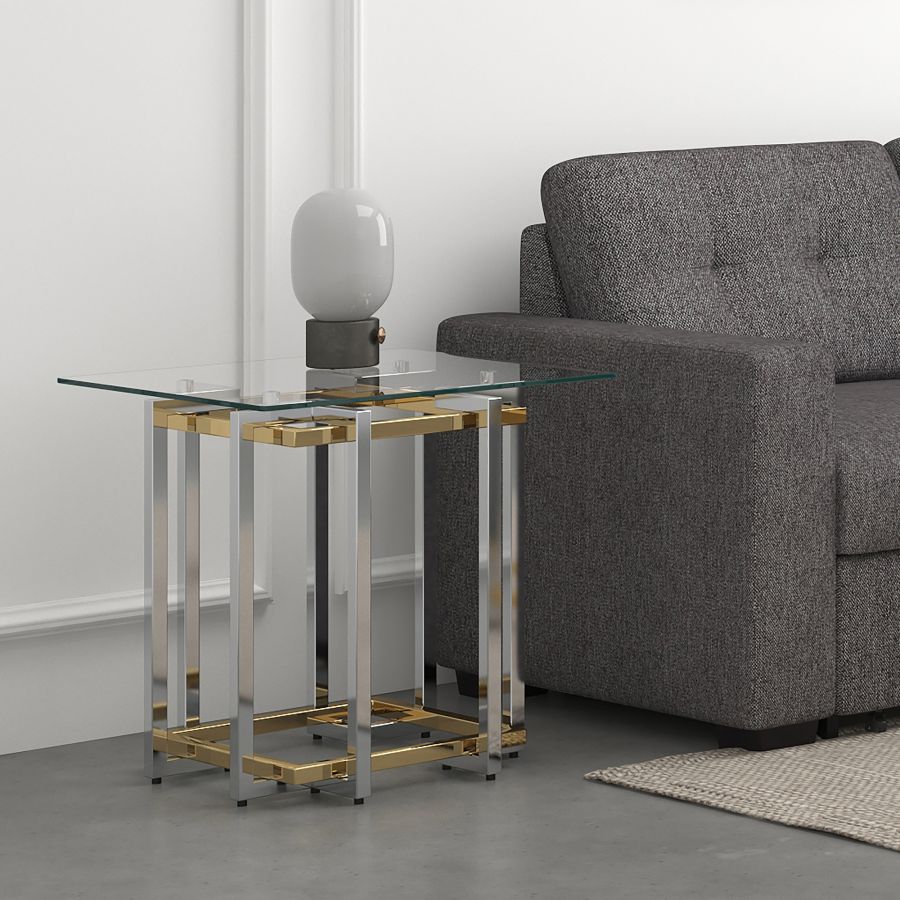 Glass Accent Table with Silver and Gold Detail