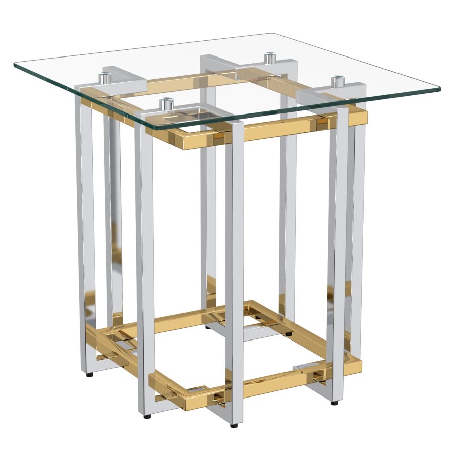 Glass Accent Table with Silver and Gold Detail
