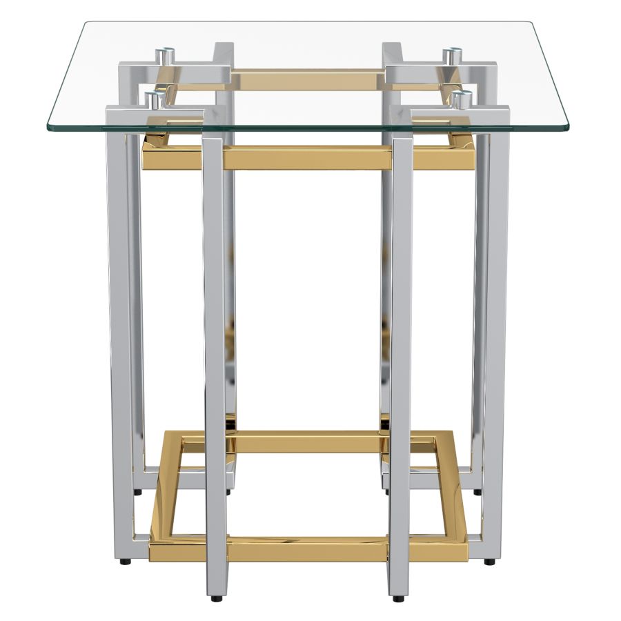 Glass Accent Table with Silver and Gold Detail