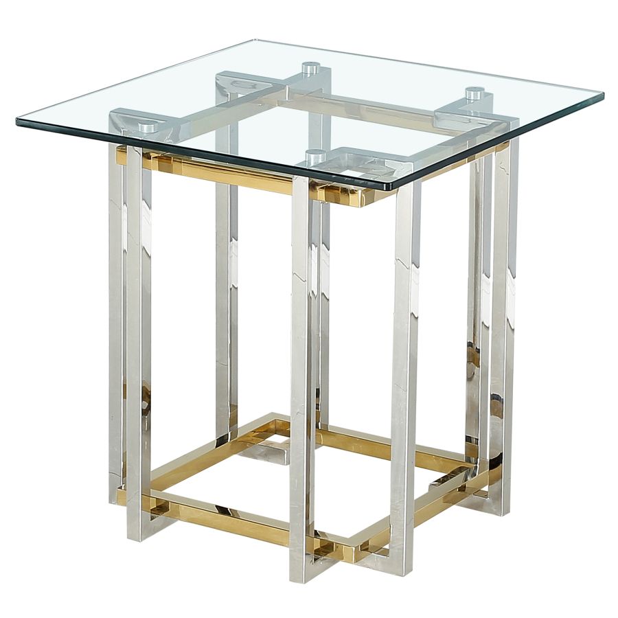 Glass Accent Table with Silver and Gold Detail