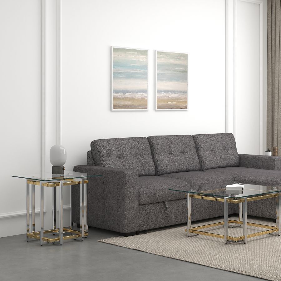 Glass Accent Table with Silver and Gold Detail