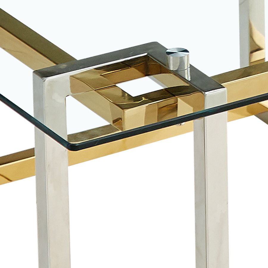 Glass Accent Table with Silver and Gold Detail