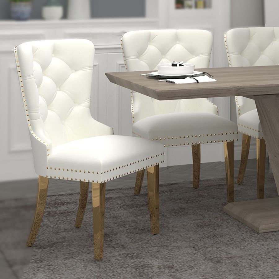 Ivory Dining Chairs with Gold Legs (Set of 2)