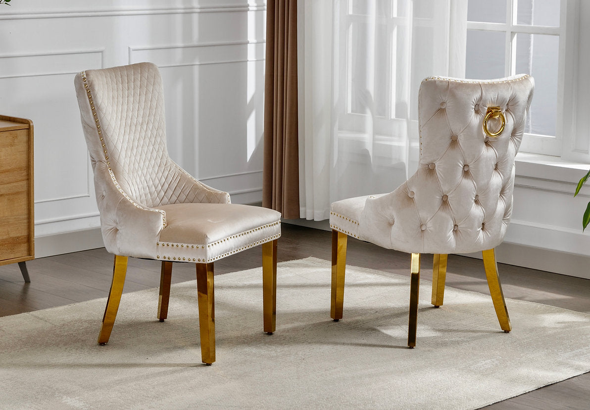 Creme Velvet Dining Chairs (Set of 2)