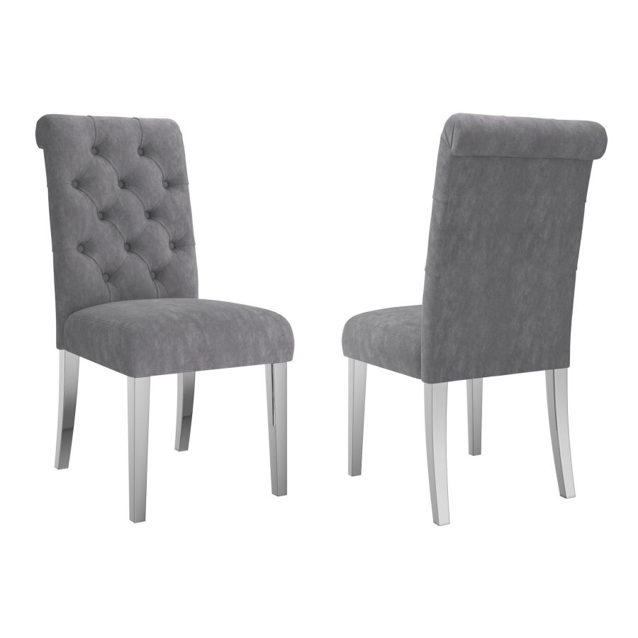 Grey Velvet Dining Chairs with Rolled Back Design (Set of 2)