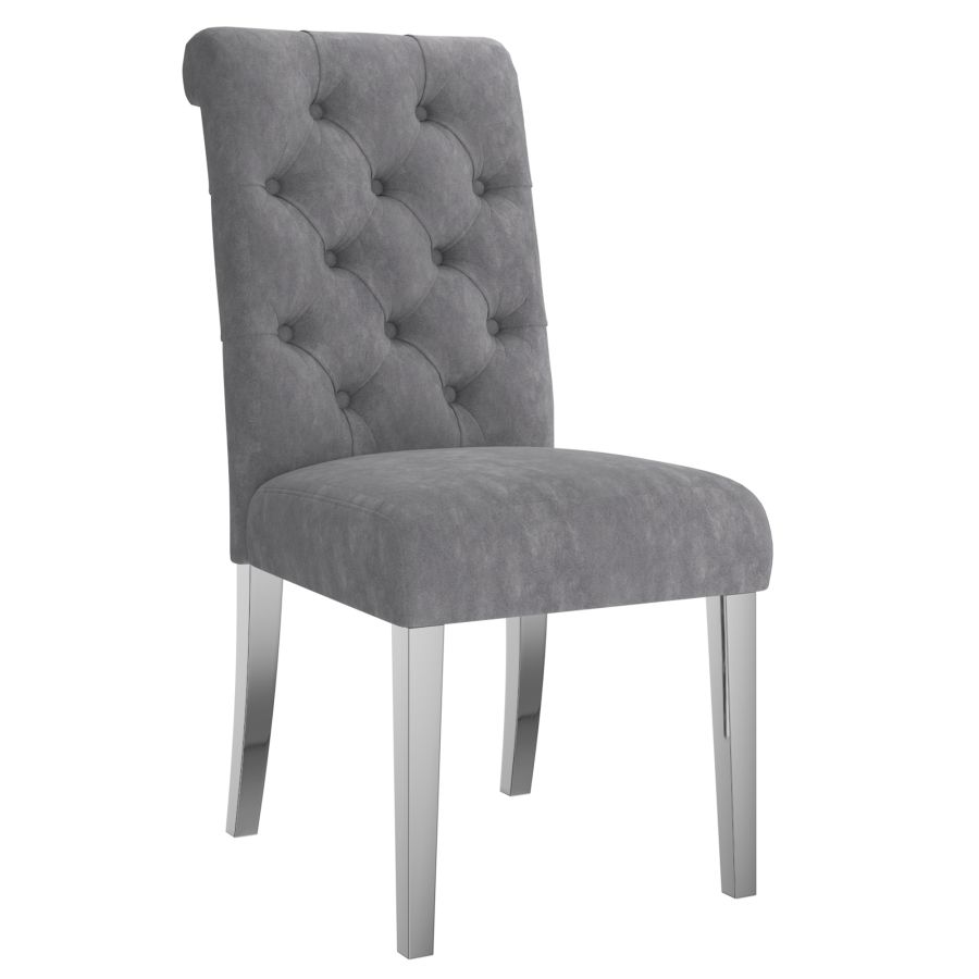 Grey Velvet Dining Chairs with Rolled Back Design (Set of 2)