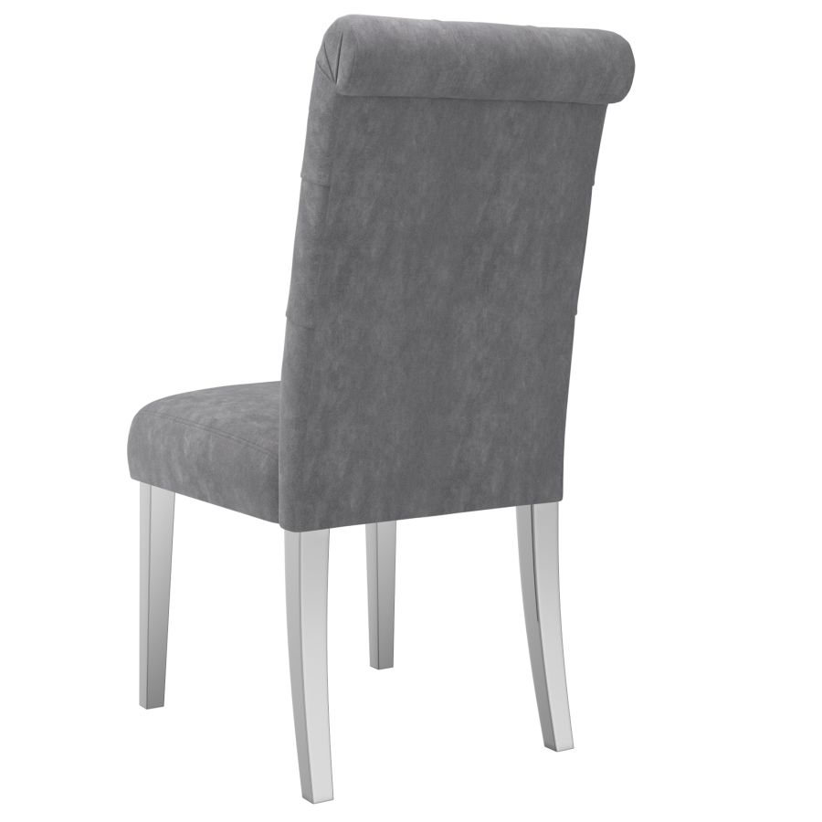Grey Velvet Dining Chairs with Rolled Back Design (Set of 2)