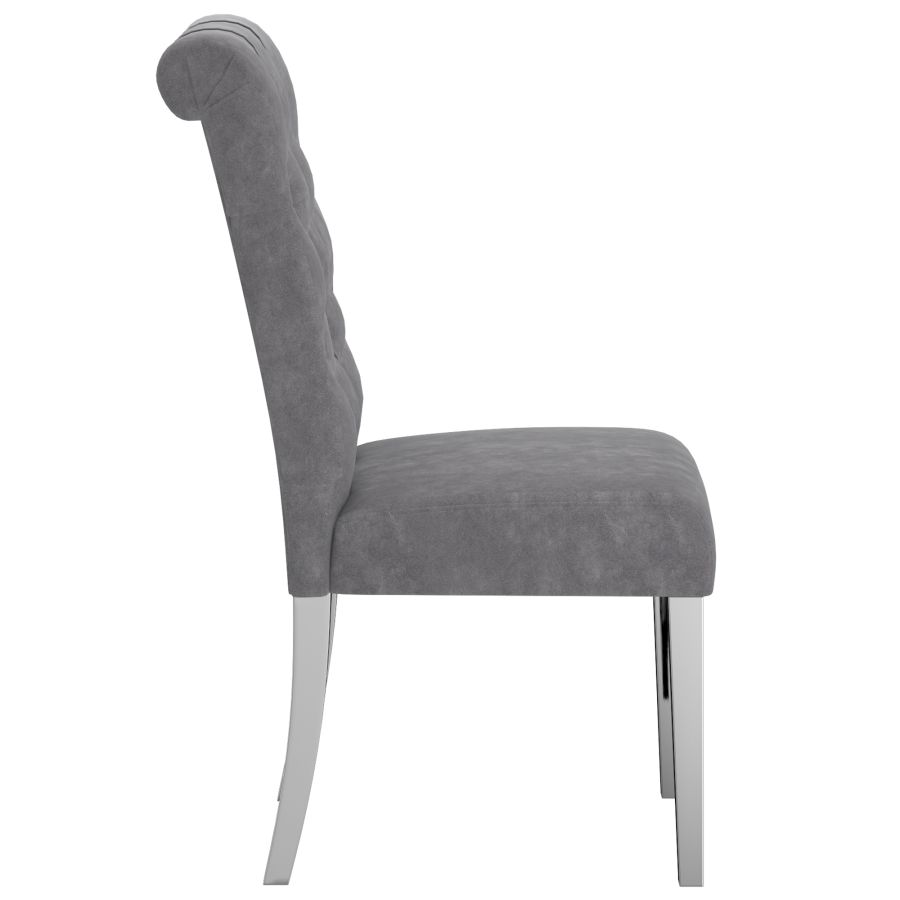 Grey Velvet Dining Chairs with Rolled Back Design (Set of 2)
