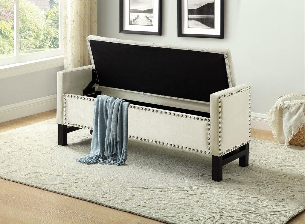 Velvet Storage Bench with Deep Tufting
