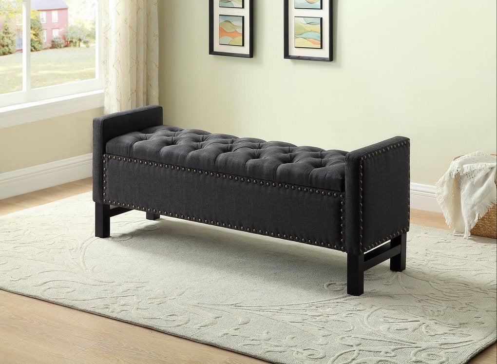 Fabric Storage Bench with Deep Tufting