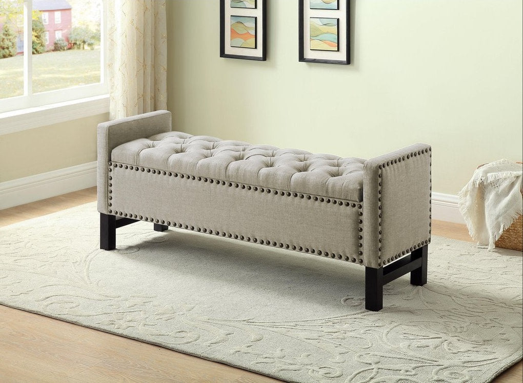 Fabric Storage Bench with Deep Tufting