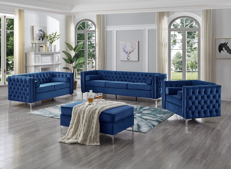 Grey Velvet Sofa Set with Deep Tufting (Available Individually or as a Set)