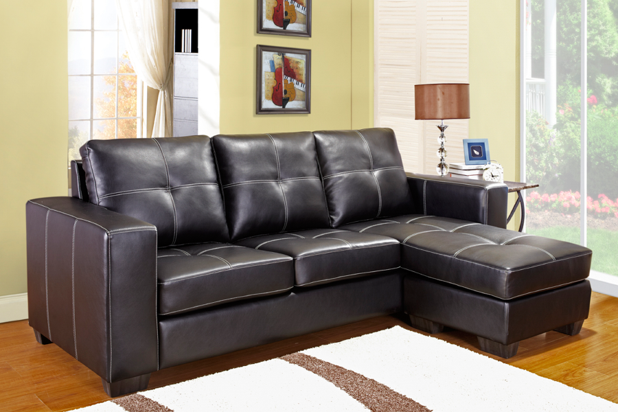 Bonded Leather Sectional with Contrast Stitching