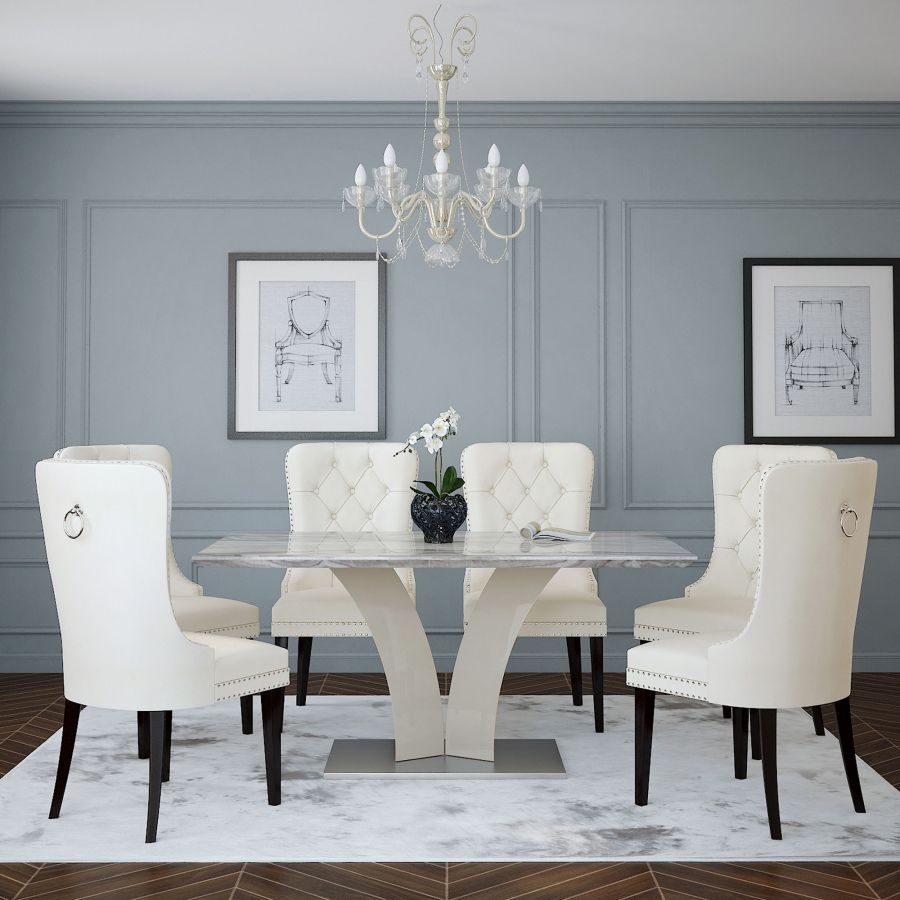 Faux Marble Dining Set with Velvet Chairs