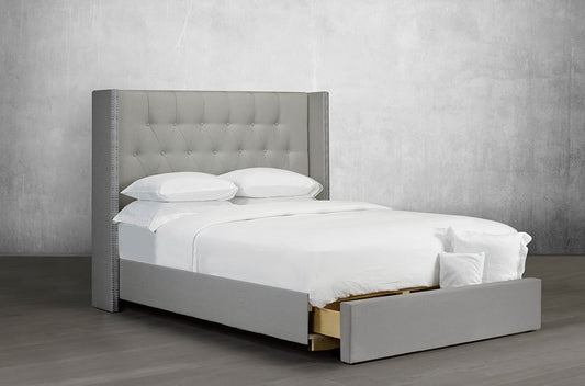 Custom Tufted Wingback Bed with Storage Drawer
