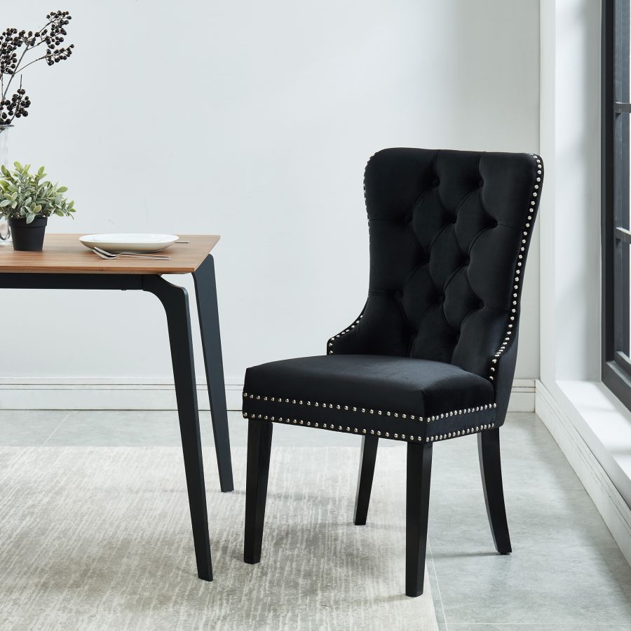 Velvet Dining Chair with Nailhead Details (Set of 2)