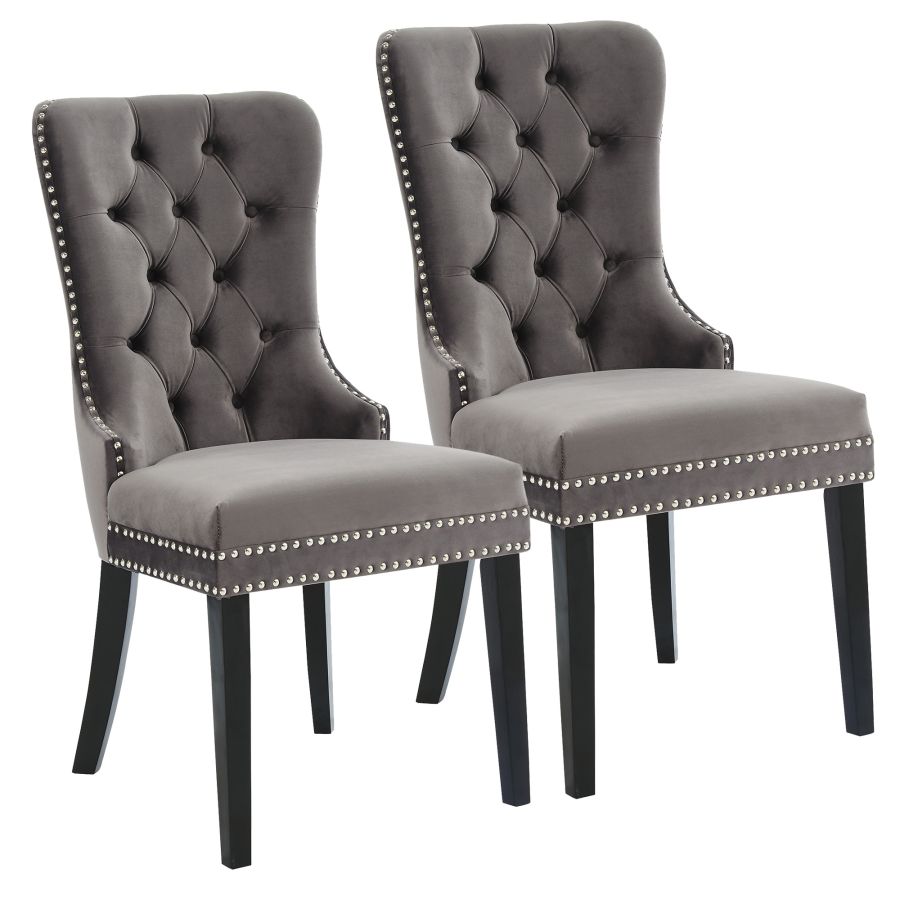 Velvet Dining Chair with Nailhead Details (Set of 2)