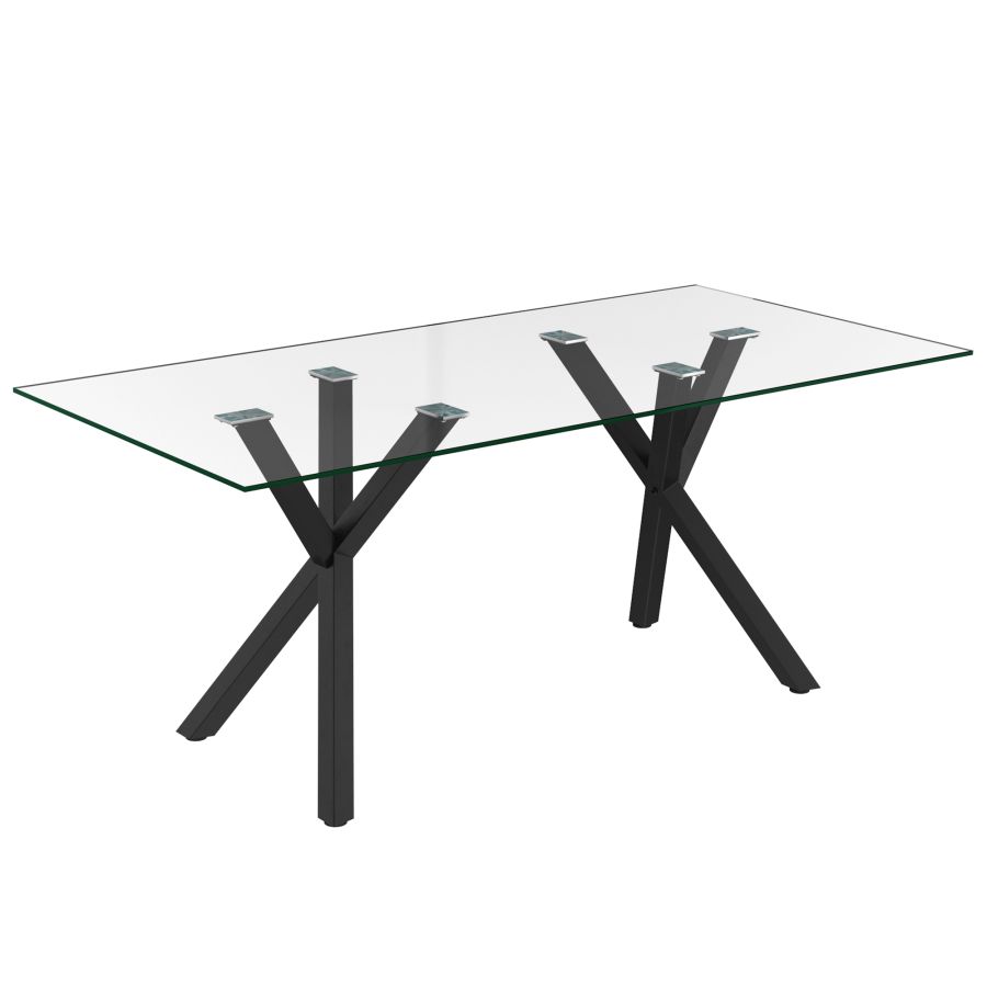 Geometric Glass Table Dining Set with Grey Velvet Chairs
