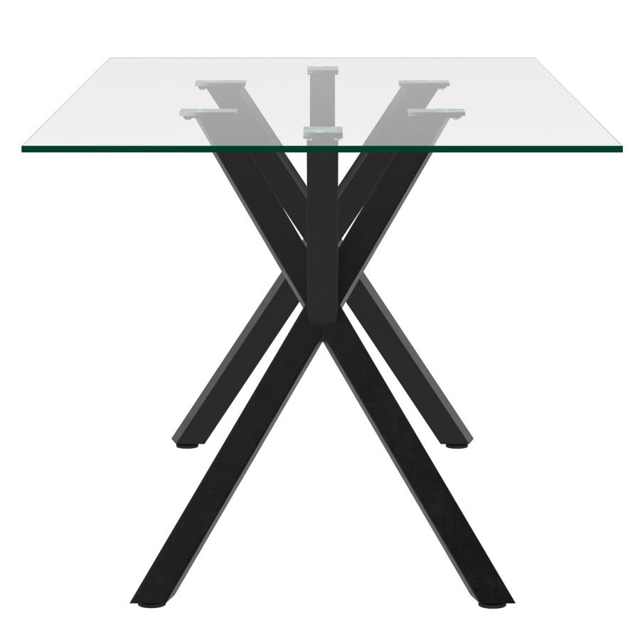 Geometric Glass Table Dining Set with Grey Velvet Chairs