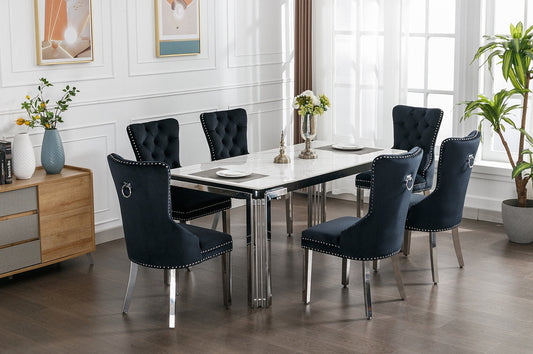 Ceramic Marble Chrome Dining Set with Velvet Chairs