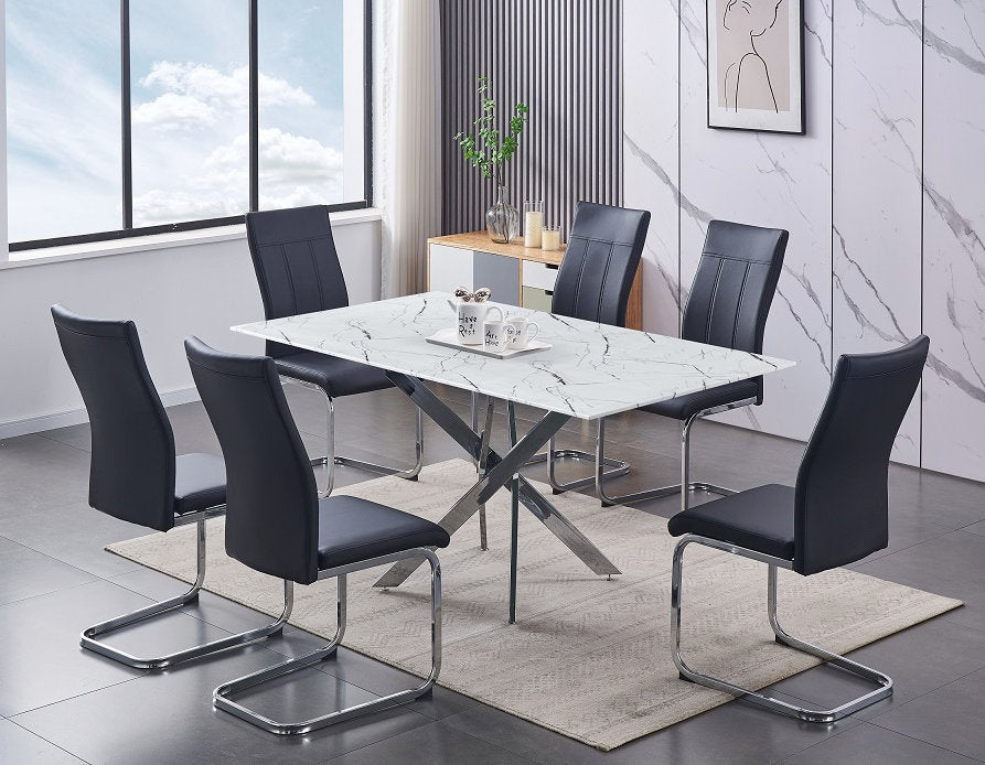 Tempered Marble Glass Dining Set with Chairs