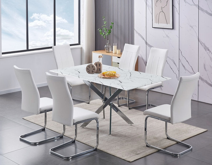 Tempered Marble Glass Dining Set with Chairs