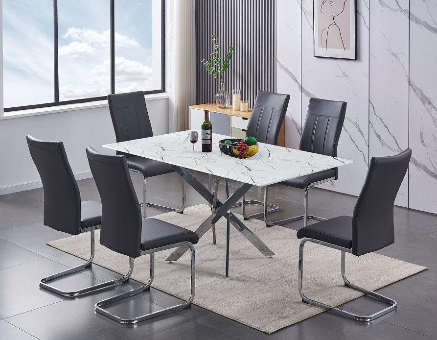 Tempered Marble Glass Dining Set with Chairs