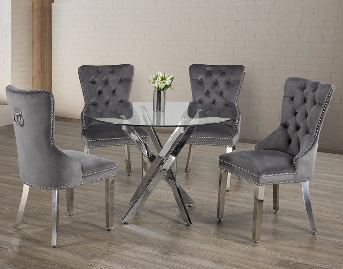 Round Tempered Clear Glass Dining Set with Chairs