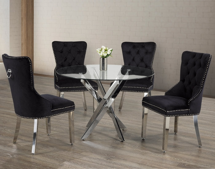 Round Tempered Clear Glass Dining Set with Chairs