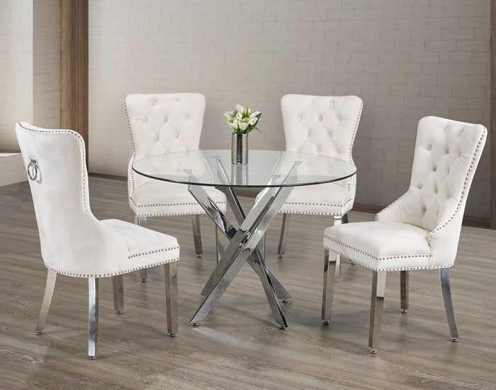 Round Tempered Clear Glass Dining Set with Chairs
