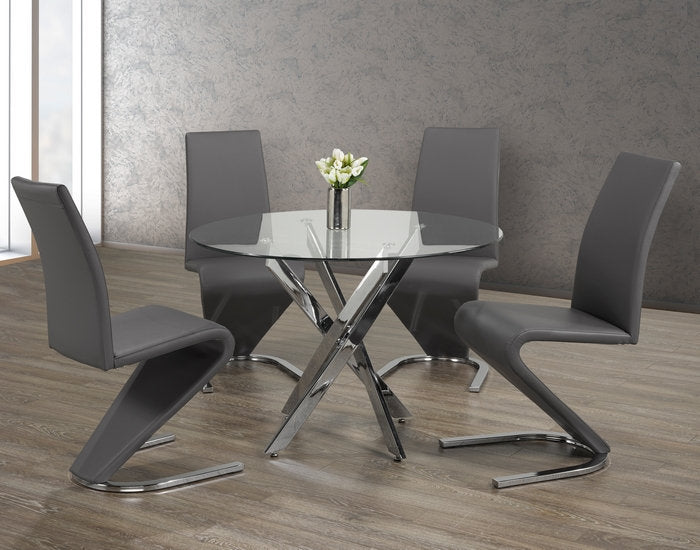 Round Tempered Clear Glass Dining Set with Chairs