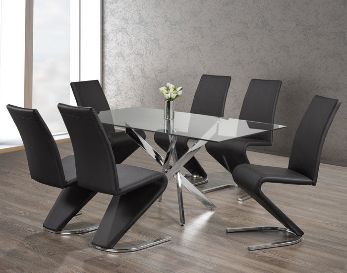 Rectangle Tempered Clear Glass Dining Set with Chairs