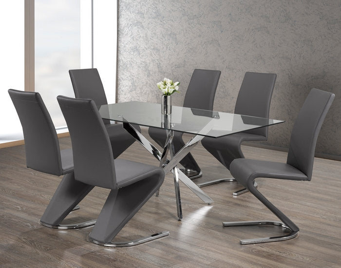 Rectangle Tempered Clear Glass Dining Set with Chairs