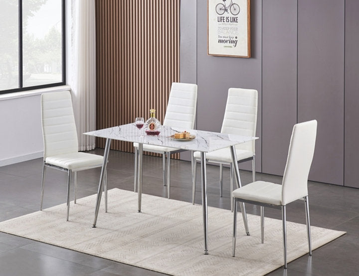 Tempered Marble Glass Dining Set with Chairs