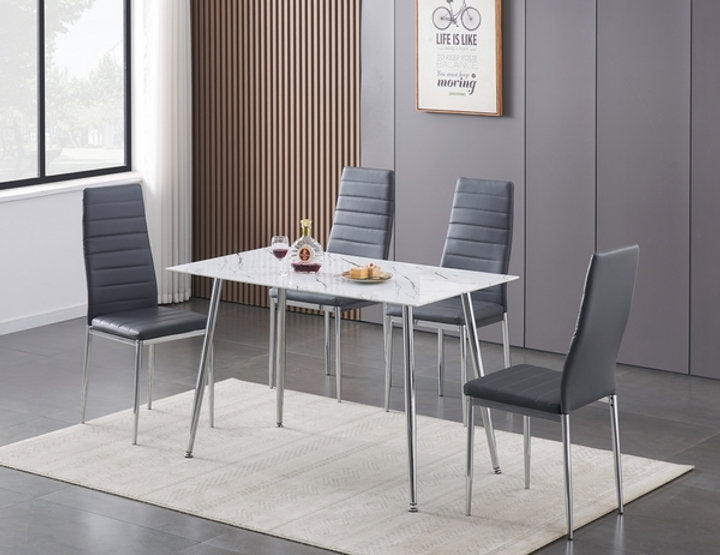 Tempered Marble Glass Dining Set with Chairs