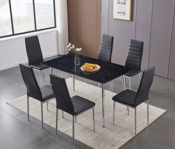 Tempered Marble Glass Dining Set with Chairs