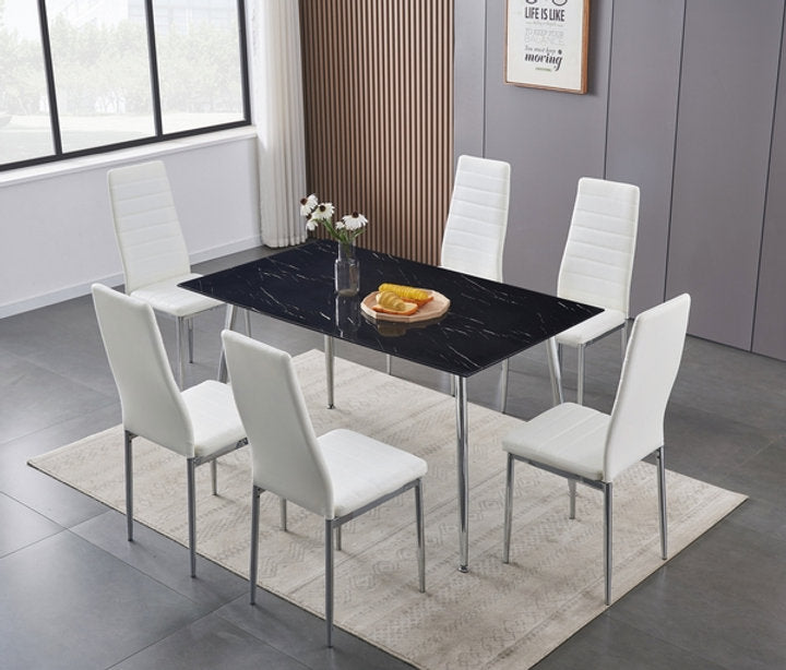 Tempered Marble Glass Dining Set with Chairs