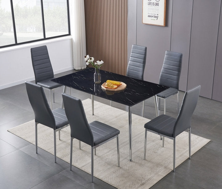 Tempered Marble Glass Dining Set with Chairs