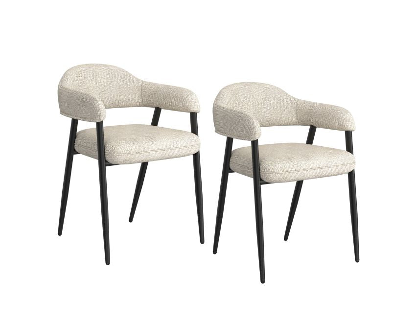 Beige Fabric and Black Dining Chair (Set of 2)