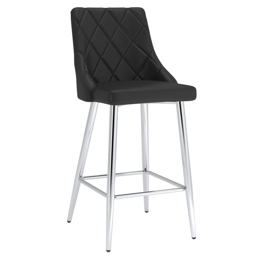 Black Faux Leather Stool with Chrome-Finish Legs - Set of 2