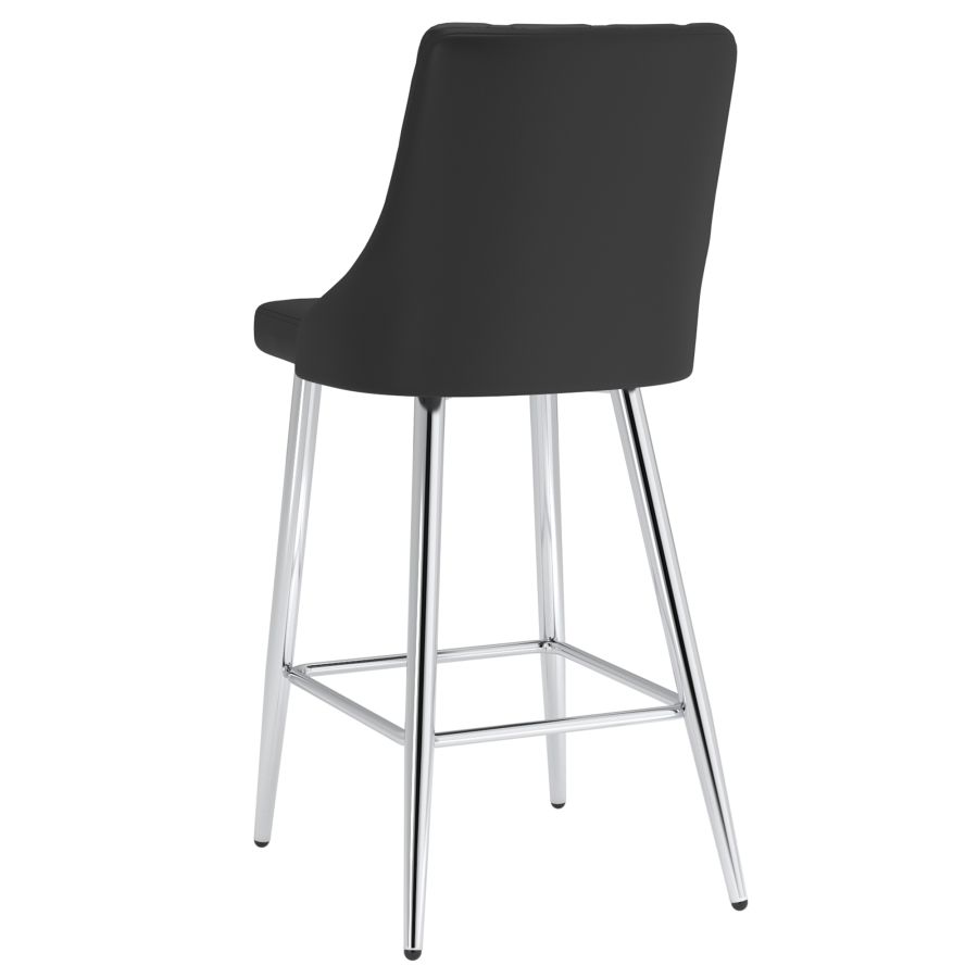 Black Faux Leather Stool with Chrome-Finish Legs - Set of 2