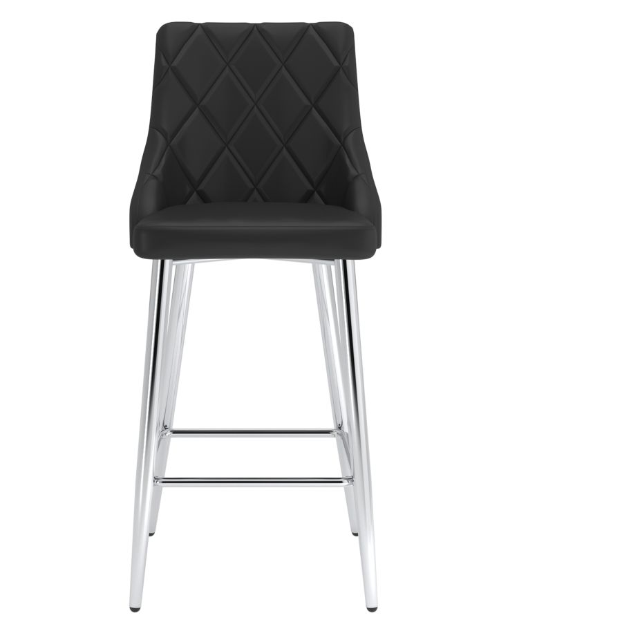 Black Faux Leather Stool with Chrome-Finish Legs - Set of 2