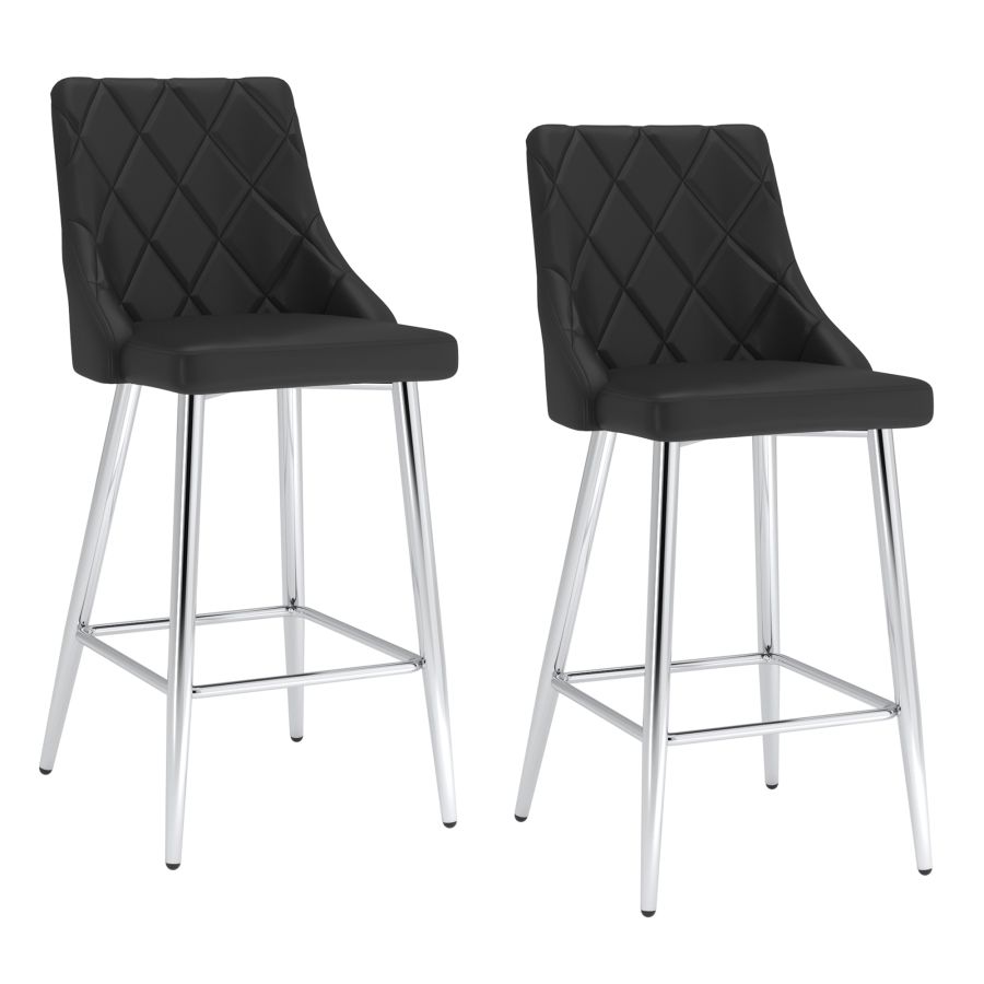 Black Faux Leather Stool with Chrome-Finish Legs - Set of 2